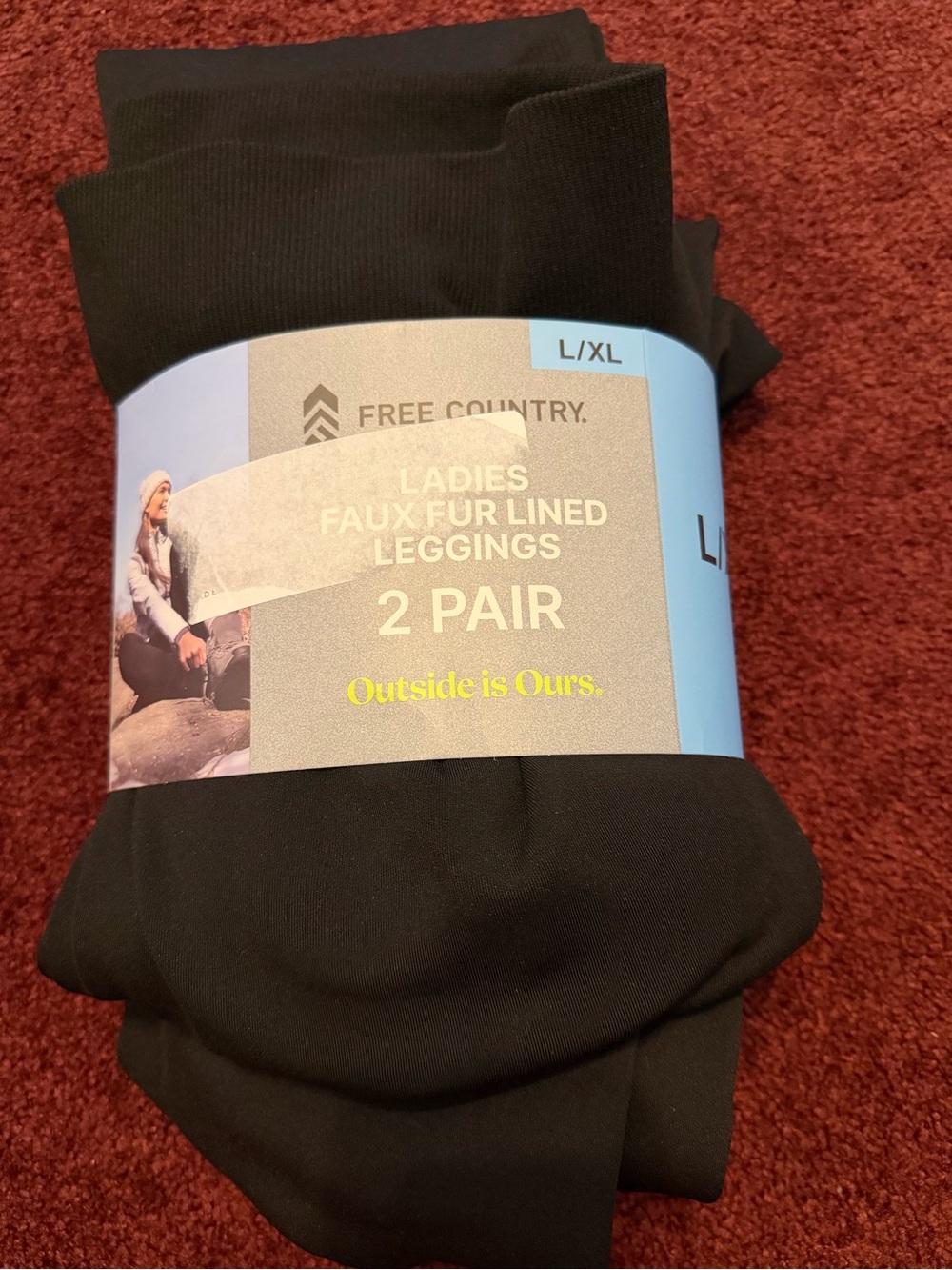 Free Country Black Ladies Faux Fur Lined Leggings 2-Pack